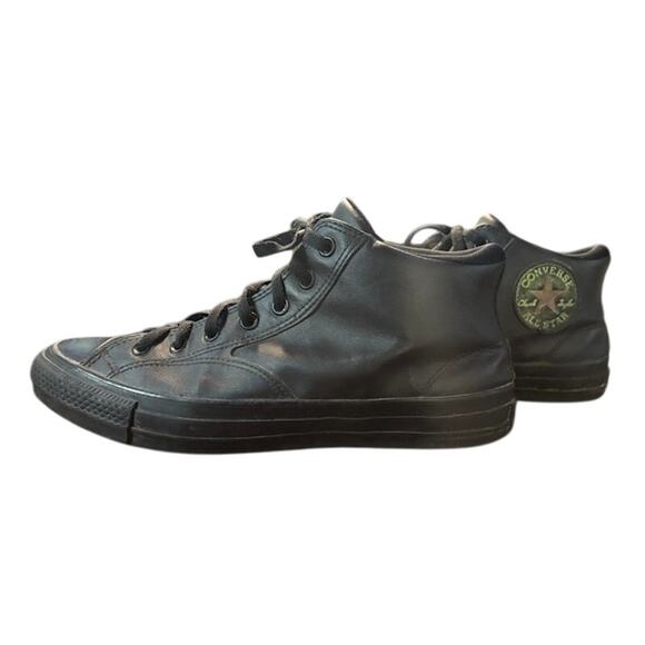 Converse Black Sneakers faux leather high tops unisex men's 11.5 women's 13.5 - Picture 1 of 9